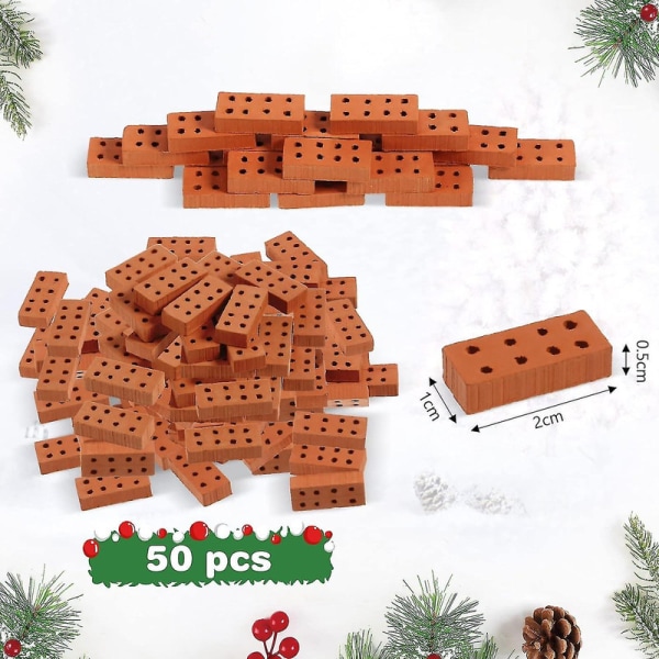 50 stk Mini Mursten Miniature Mursten Tiny Mursten Model Mursten Bygge til DIY Dukkehuse Have Ornament Hjem Dekoration, 0,79 X 0,39 X 0,2 Tommer Db