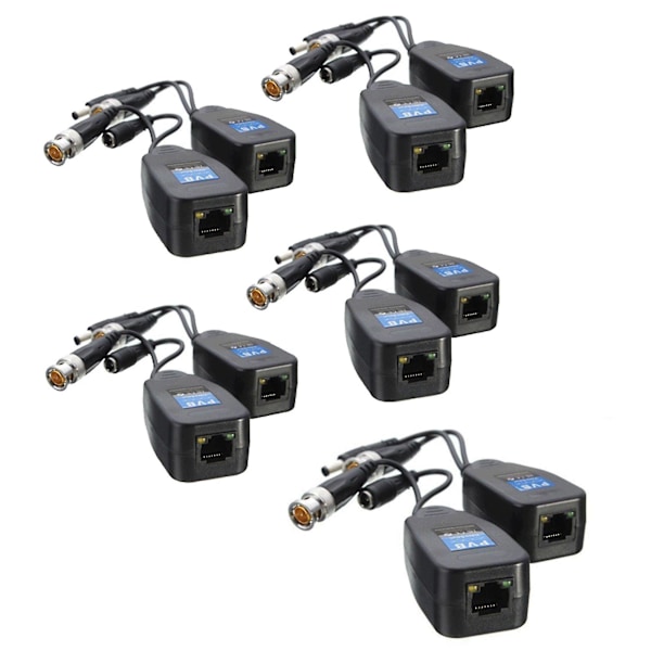 5 Par CCTV Coax BNC Video Power Balun Transceiver til Cat5e 6 RJ45 Kontakt Koaksial/analog HD Twi [DB] Black