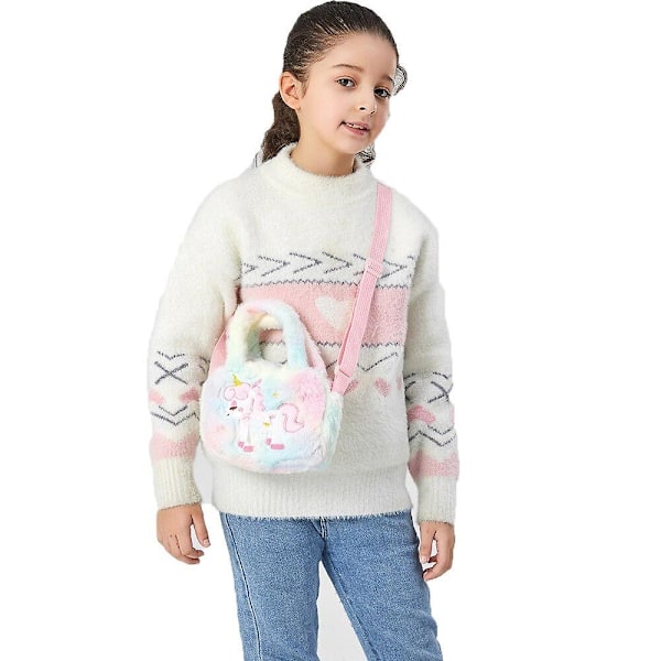 Enhjørning Taske Piger Plys Crossbody Tasker Mini Håndtaske Børn Nøgler Mønt Pung Pink
