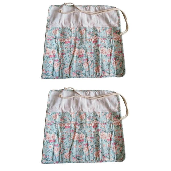 Blyant Roll Up Etui til Opbevaring 2 Stk. med Pensel Wrap og Blomsterprint[DB]