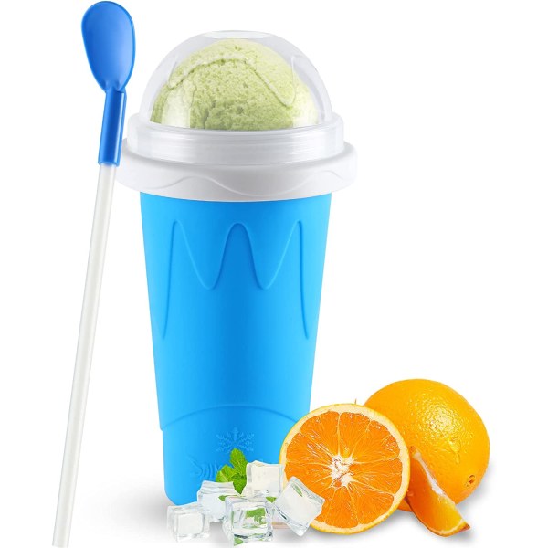 Slushie Cup Maker Squeeze, DIY Quick Frozen Magic Cup Slushy med låg og sugerør til børn og voksne, blå