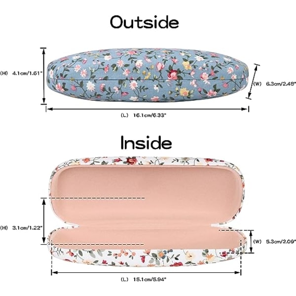 2 stk. Brilleetui i hård skal med blomstermønster