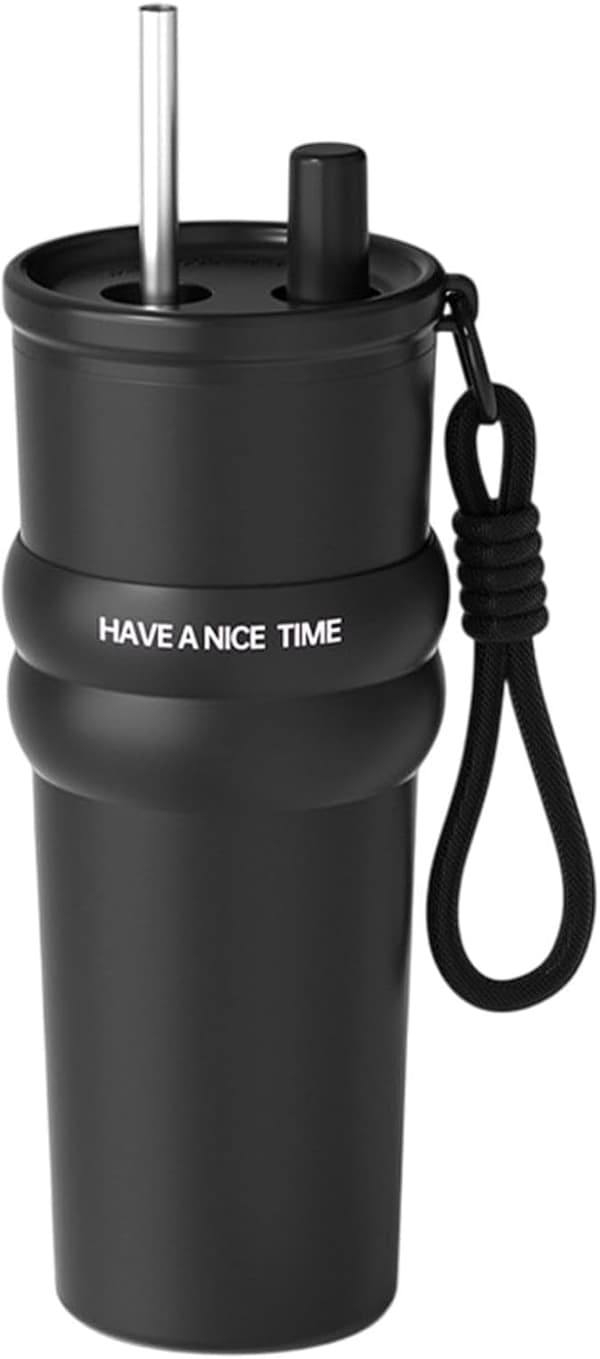 Isolerad bilmugg - 710 ml isolerad kaffemugg med lock och sugrör (DB)