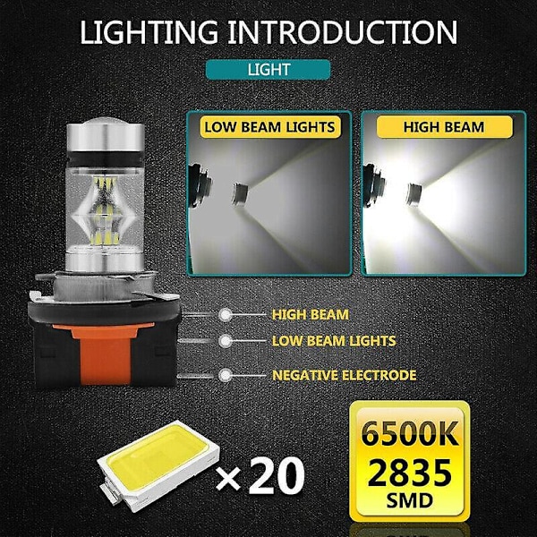 2x H15 20 LED Strålkastare Glödlampor 3000k 6000k 12000k SMD Chip Helljus DRL Ljus För Bil Nedåtriktad Belysning 100w Aotu Dimljus 12v 24v db 6000K Cold White H15