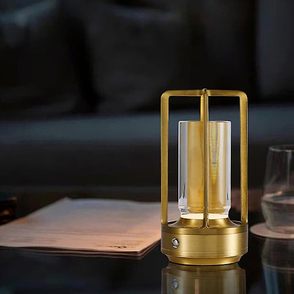Krystal Lanterne Lampe, Krystal Bordlampe Genopladelig, Krystal Touch Lampe, Bærbar LED Skrivebordslampe, Ledningsfri Bordlampe db Gold