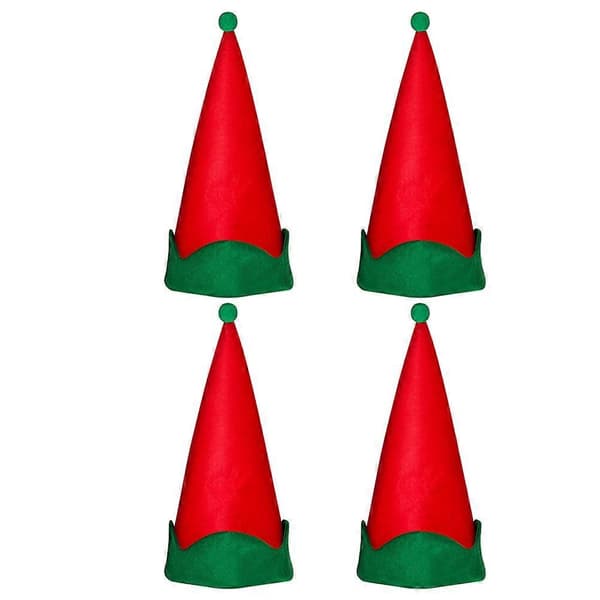Julefesthatter Nisse spiss lue til dekorasjon 4 stk. Festlig hodeplagg