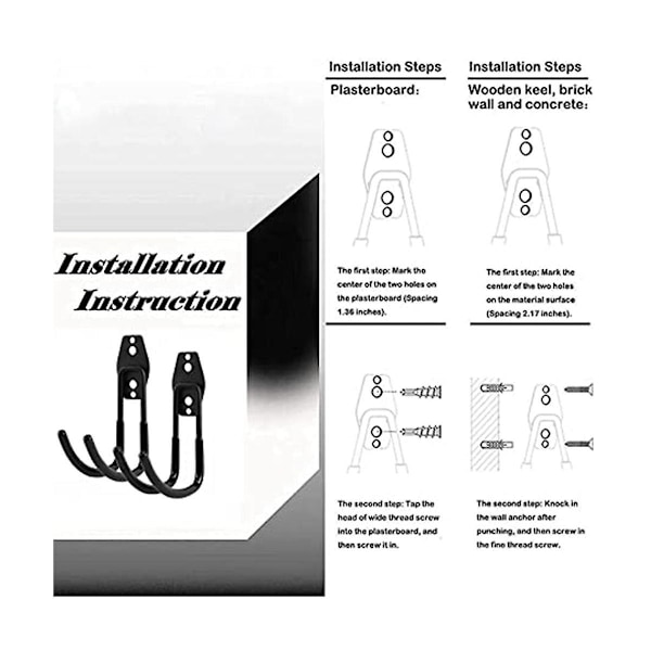 2-pack garagekrokar Dubbla krokar Väggkrokar För väggmontering Tunga förvaringsverktyg Stege Ut Db As Shown