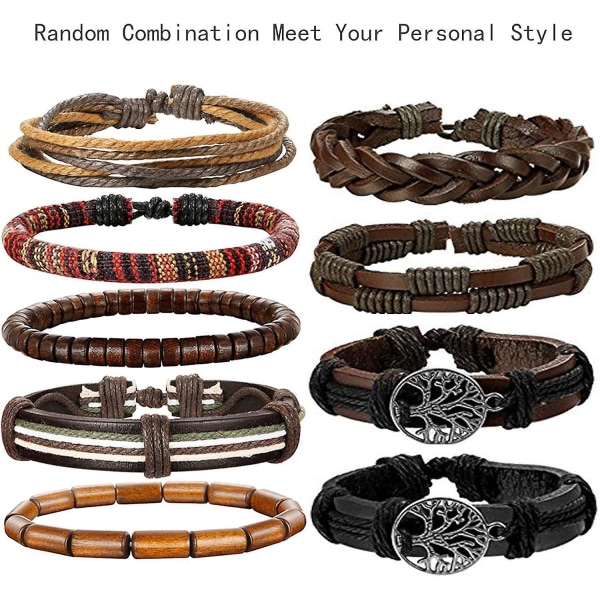 24 X Leather Bracelets For Men Women: Braided Vintage Adjustable Leather Bracelet Set