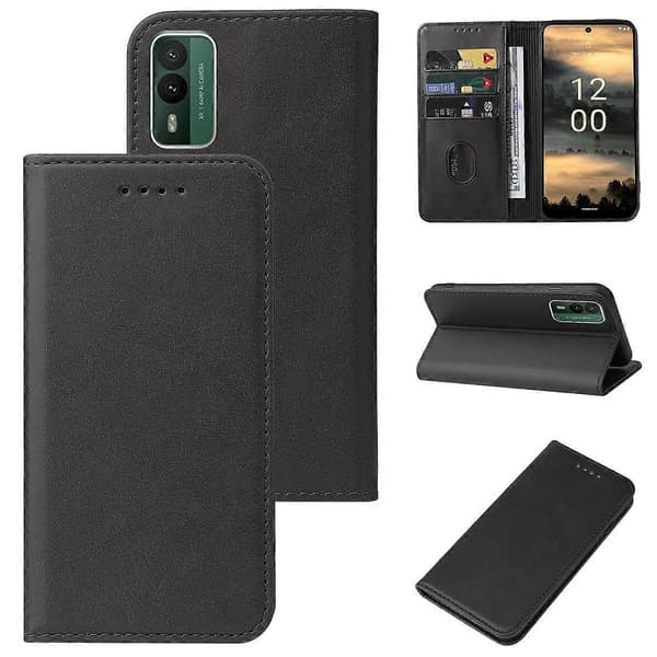 Mobilskal i läder för Nokia C21 Plus [DB] Black