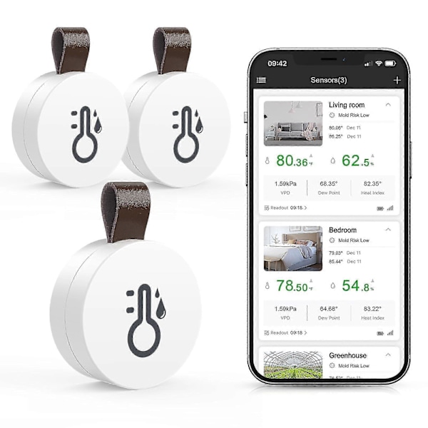 Bluetooth termometer hygrometer, trådløs termohygrometer mini, med smart sensor app, datalogger og eksport af data til soveværelset [DB] 2 pcs