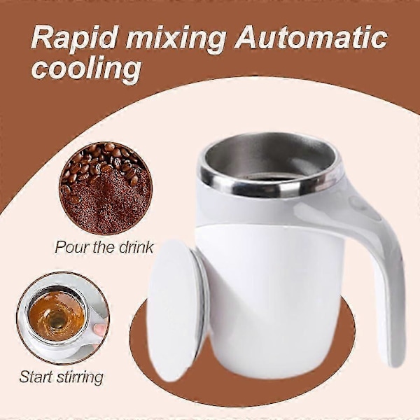 Automatisk Magnetisk Självrörande Kaffemugg, Självblandande Kaffekopp i Rostfritt Stål med Lock för Kaffe, Mjölk db White
