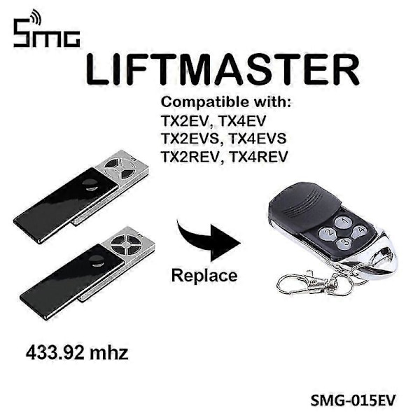 Chamberlain Garagedørsfjernbetjening til Liftmaster Tx2rev Tx4rev Tx2ev Tx4ev Tx2evs Tx4evs 433.92mhz Håndsender db
