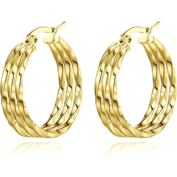 9 karat gull 3-lags Twisted Hoop øredobber: Elegante gull Hoop øredobber for kvinner