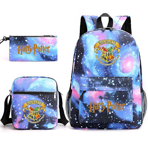 Barnens Harry Potter tredelad skolväska tryckt stor kapacitet utomhusryggsäck #1 DB star blue