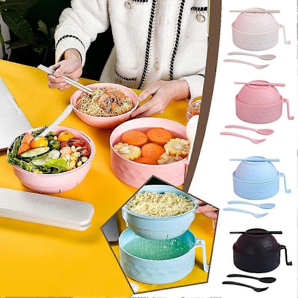 Ramen Skålset Mikrovågsugnskokare för Ramen Nudelskål med Trästickor DB Beige