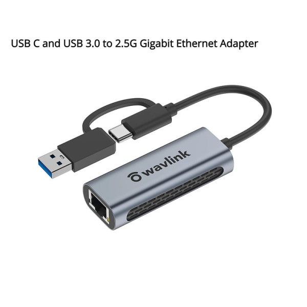 Wavlink USB C till 2,5 g Gigabit Ethernet-adapter Typ C till 2,5 nätverkskort Rj45 Lan 2,5 gbps Usb3.0-konverterare för Windows Mac Os X db NWU330GCA