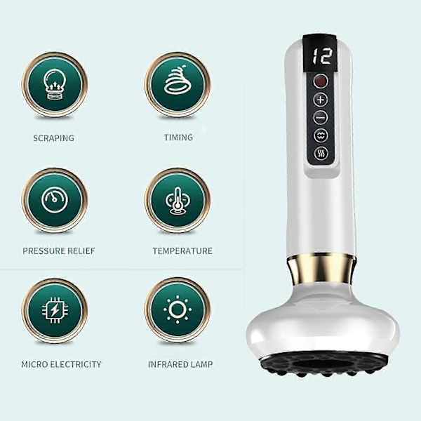Koppningsset Gua Sha Massage Tryckavlastning Uppvärmning Tryckavlastning 12 Lägen Smart Elektrisk Koppning Bärbar Uppladdningsbar Koppningsmassage Till [Db] White