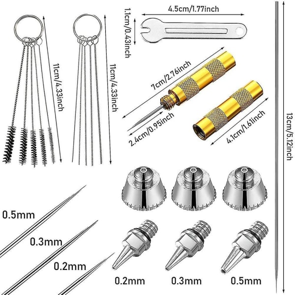 21stk Airbrush Dysehette Kit Airbrush Nåleutskiftningsdeler Airbrush Nåler Airbrush Rengjøring