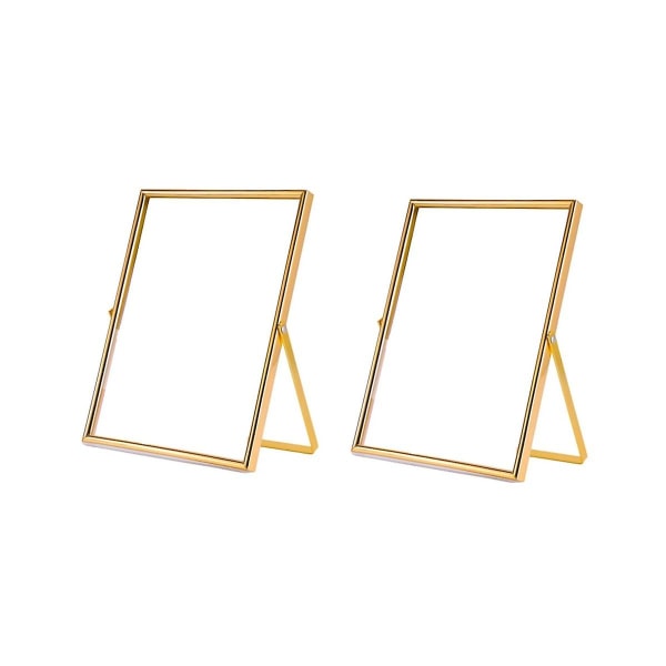 Guld flytande tavelram set om 2, present metallglas fotoramar, för bordsskiva vertikalt