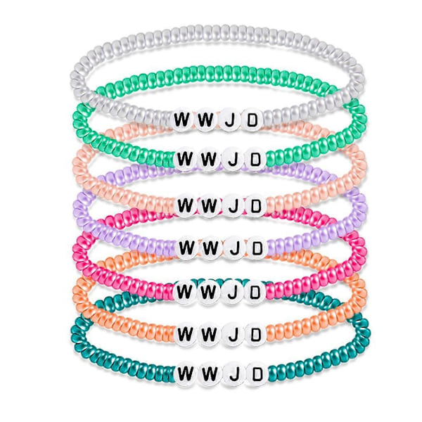 Sett med 7 WWJD armbånd WWJD perlearmbånd WWJD armbåndsett Harpiksmateriale [DB] White