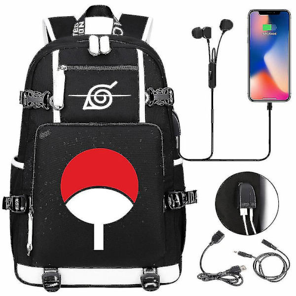 Anime Naruto Akatsuki Itachi Sharingan Reppu, USB-latauksella, lukiolaisille, koululaukut, tilava, matkalaukku, kannettava tietokone, olkalaukut DB Red