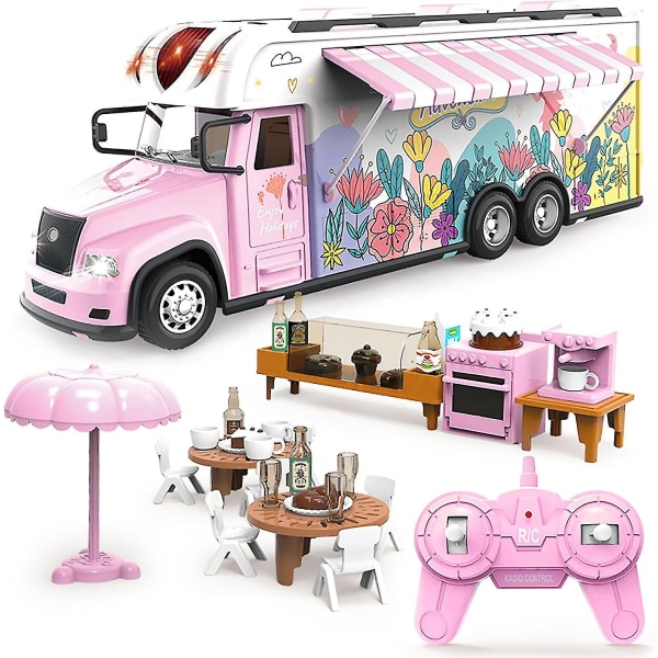 Legetøj til piger, fjernbetjent bil til 4 5 6-årig pige Fødselsdagsgaver, Pink Rc-bil med lys og byggelegetøj [DB]