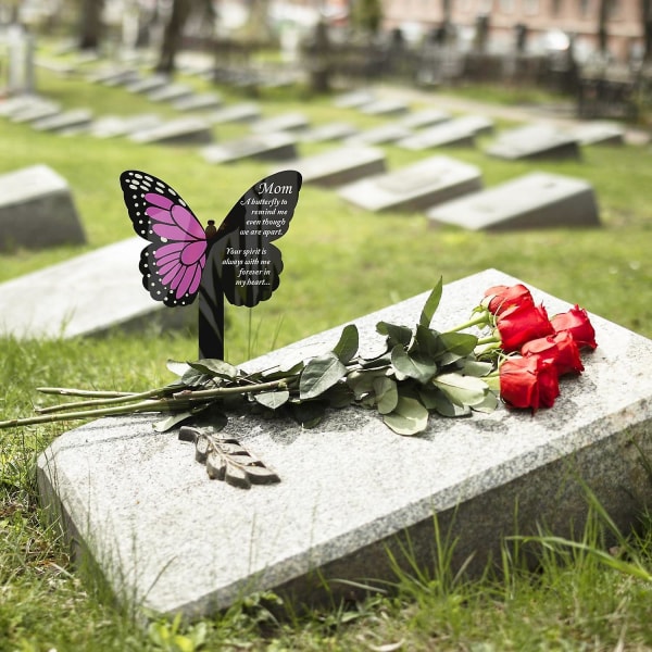Mors mindestavemarkører til kirkegårdsgrave - Akrylplade til udendørs gårdhavedekoration (sommerfugllilla)