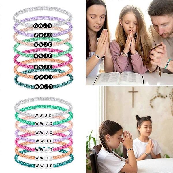 Sett med 7 WWJD armbånd WWJD perlearmbånd WWJD armbåndsett Harpiksmateriale [DB] Black