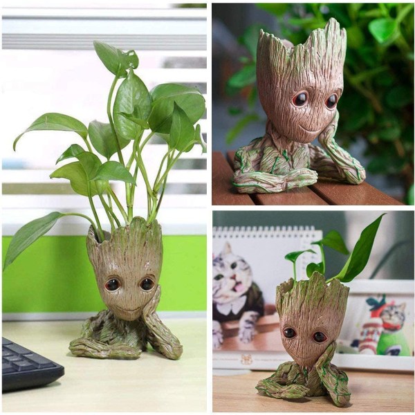 Baby Groot Blomsterpotte, Plantepotte med Dreneringshull, Innendørs Kreativ Blomsterpotte for Skrivebordsdekorasjon