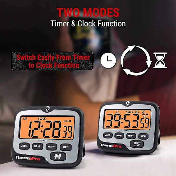Tm01 Kök Timer Digital Matlagningstimer Med Stor LCD-skärm Stora Siffror Alarmvolym Justerbar Timer Klocka Multifunktionell Bakgrundsbelyst Nedräkningstimer