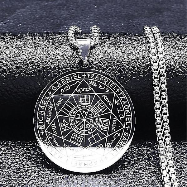 Sju ärkeänglar amulett rostfritt stål halsband män sigill av salomo talisman halsband skydd smycken krage hombre_lldxm Db qianA SR 50 BOX