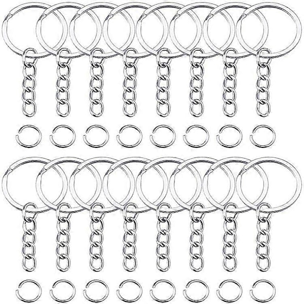 50 stk. nøkkelringemner delt med lenkekjede og hoppringer metall nøkkelringer [db] 25mm
