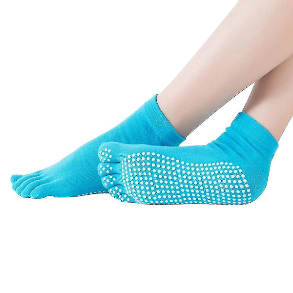 Sokker til kvinder og mænd med fuld tå, skridsikker, klæbende greb, tilbehør til yoga, barre, pilates, dans, ballet [db] Blue all fingers