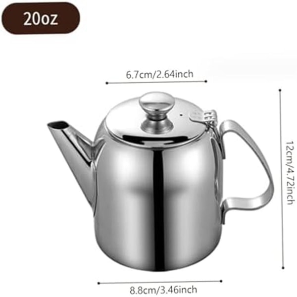 Ruostumattomasta teräksestä valmistettu teekannu 20 unssia roiskesuojattu metallinen teekannu lyhyellä suoralla juoksuputkella kylmävesikannu [DB]