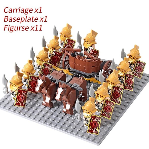 Mini actionfigurer af middelalderlige riddere, byggeklodser, romersk vogn, karet, soldat, krigshest, klodser, legetøj til børn, gave Db Set 34