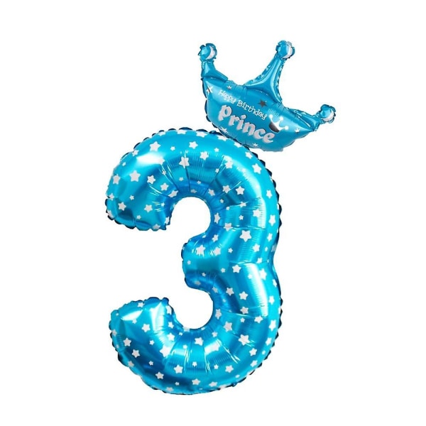 3:e födelsedagsfest ballongdekoration 3 år gammal blå pojke nummerballonger folie heliumballong festtillbehör födelsedag dekoration flicka [DB] Number 3 crown Blue