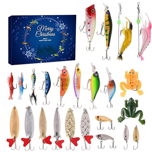 Julekalender til Fiskeri 24/70 stk./sæt Fiskesæt Julegave til Voksne, 100% Ny {db} 24 piece set of sequin bait