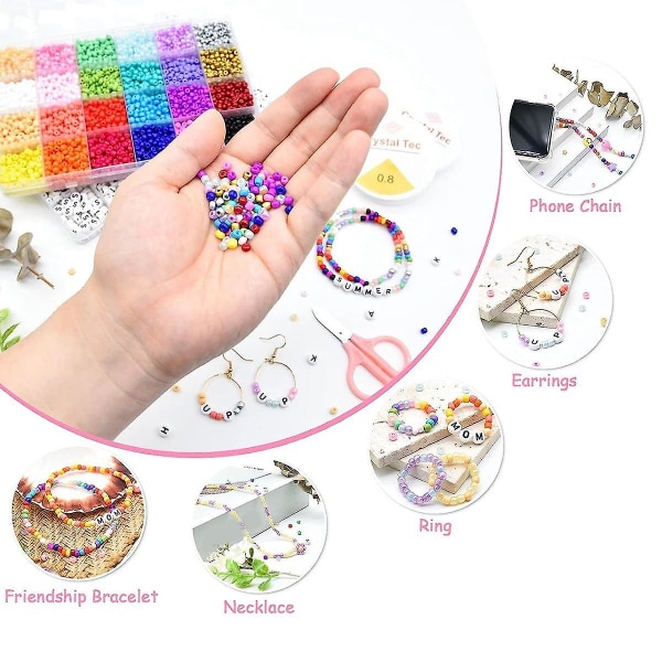 Pärlor för smyckestillverkning, brevpärlor Friendship Armband Kit, Glasfröpärlor Armbandstillverkning K