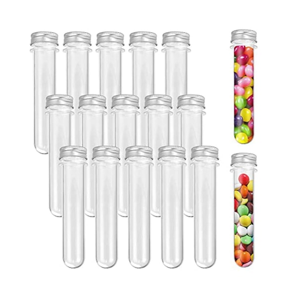 15 kpl 100 ml läpinäkyvät muoviset koeputket kierrekorkilla ja 1 puhdistusharja - purukumin karkkipullot [DB] Transparent