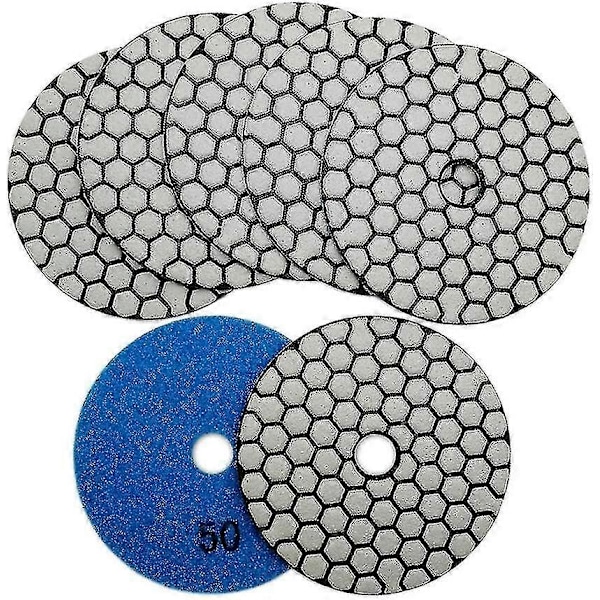 7 stk. Diamantpoleringsskive 4\"/100 mm Tør Diamantpoleringspuder Til Marmor, Granit, Sten, Beton (#50)-CE db