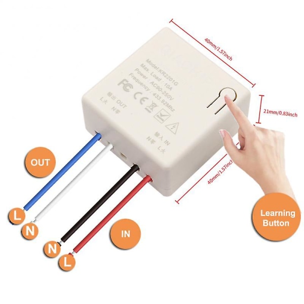 433MHz:n langaton kytkin Smart Switch RF-seinäpaneelin kytkin Universal 90V-250V RF-relevastaanotin LED-valo lampun tuuletinkytkin [dB} 1pc