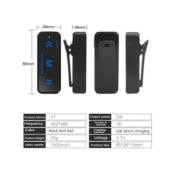 2 stk Mini Walkie Talkie 400-470MHz 2-veis Radio 3W Sender/Mottaker Ørepropp Hodetelefon Ørevarmer USB-drevet db Black