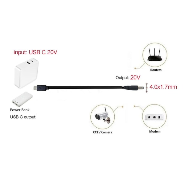 Usb C till 20v Konverteradapterkabel 4.0x1.7mm Plugg för Laptop Notebook [DB]