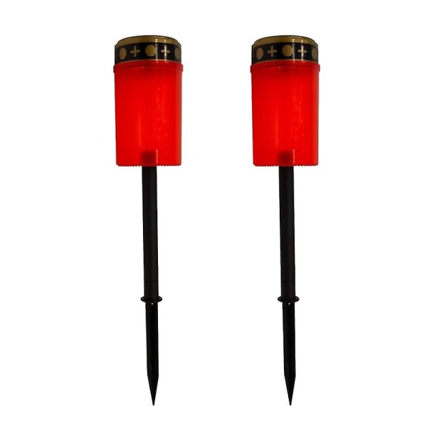 2 stk. utendørs gravlys, vanntett, solcelledrevet elektrisk lys, Jikaix Red with Ground Insertion