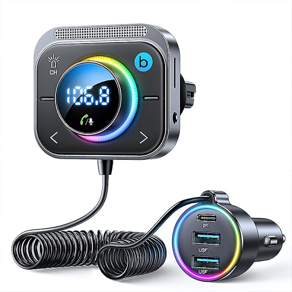 SSRGV Joyroom FM Bluetooth 5.3 FM/AUX Bluetooth Biladapter billaddare Basförstärkning 3 Portar PD&QC 3.0 FM Bluetooth Bilsändare [DB]