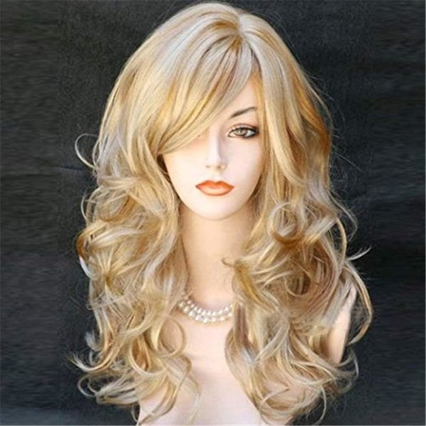 60 cm lang krøllet bølget parykk Blond blond syntetisk parykk for kvinner