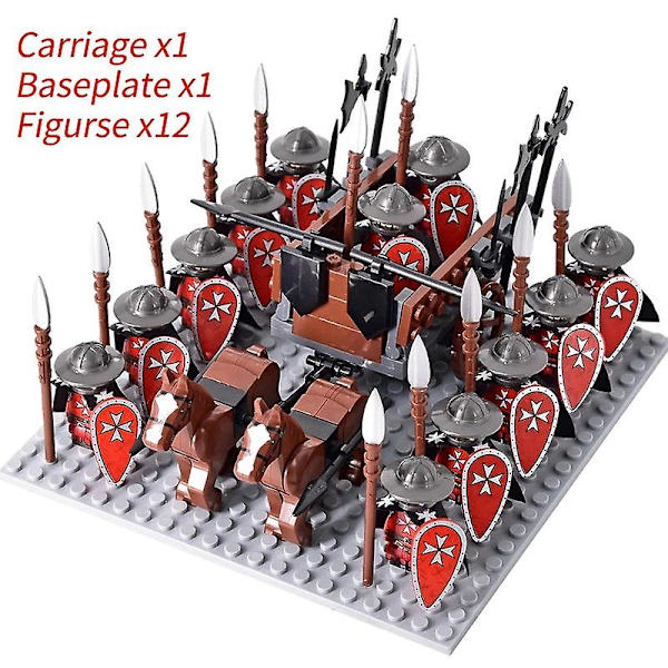 Mini actionfigurer af middelalderlige riddere, byggeklodser, romersk stridsvogn, vogn, soldat, krigshest, klodser, legetøj til børn, gave Db Set 53