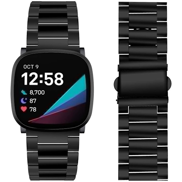 Rem til Fitbit Sense 2 & Fitbit Versa 4, Solid rustfrit stål Fitbit Sense/versa 3 urrem i metal, udskiftningsremme