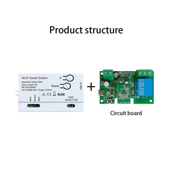 Wifi Smart Switch DIY Timer 1ch 7-32v Rf433 2,4g Wifi Smartlife Home Automation Module för Alexa Go