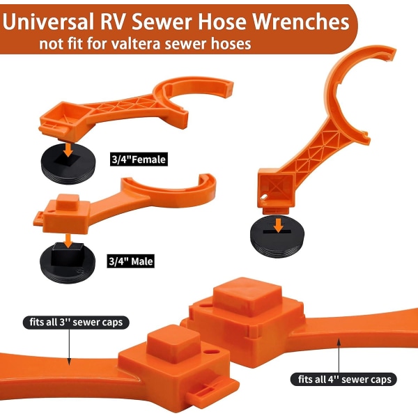 2 stk Universal RV kloakk slange skiftenøkkel Multi-purpose, 3\" og 4\" [DB]